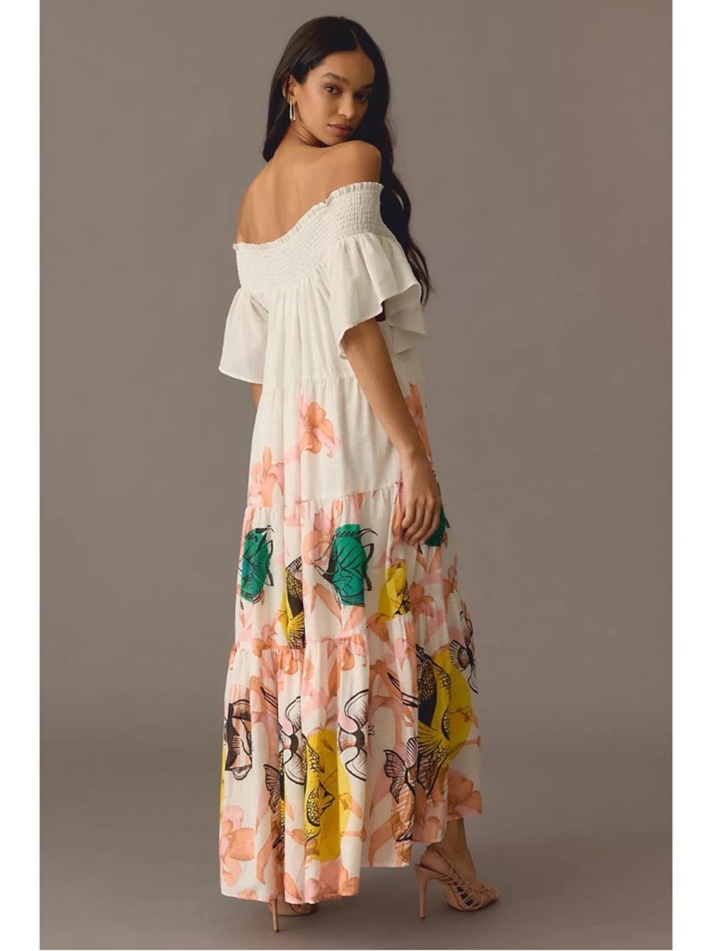 Anthropologie Maeve Pia Binazzi Tiered Flowy Off-the-Shoulder Maxi Dress Sz S - Picture 3 of 9